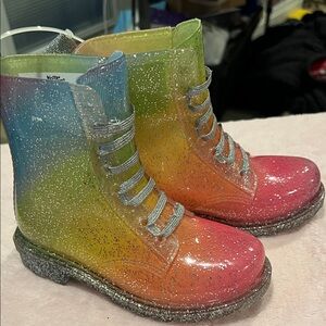 Western Chief Kids Rainbow Glitter Lace-Up Boots